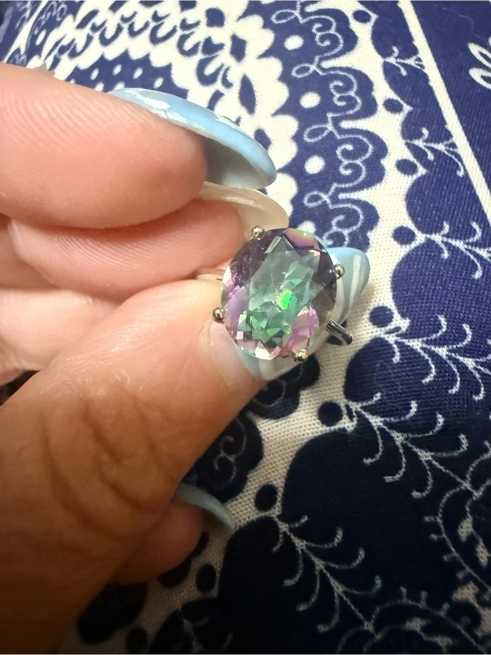 Iridescent Mystic Topaz Oval Ring in Purple-Green - Women Jewelry